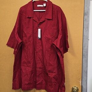Cubavera Size 3XLT Dark Red Button Down Casual T-Shirt